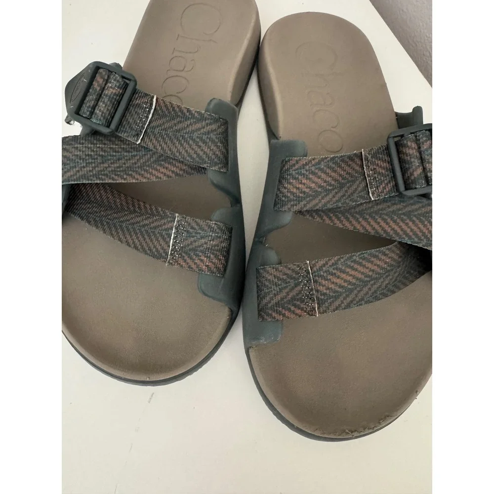Chaco Chillos Slide Mens 9 Sandals Gorpcore Green Brown Adjustable J106579